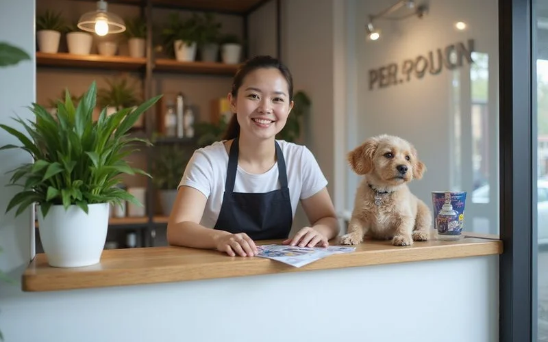 An independent pet groomer directory page displaying listings for salons in Subang Jaya and Puchong with ratings, addresses, and links to Google reviews